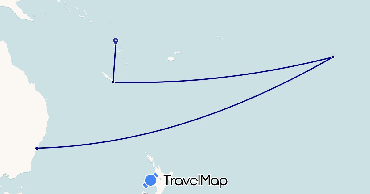 TravelMap itinerary: driving in Australia, New Caledonia, French Polynesia, Vanuatu (Oceania)